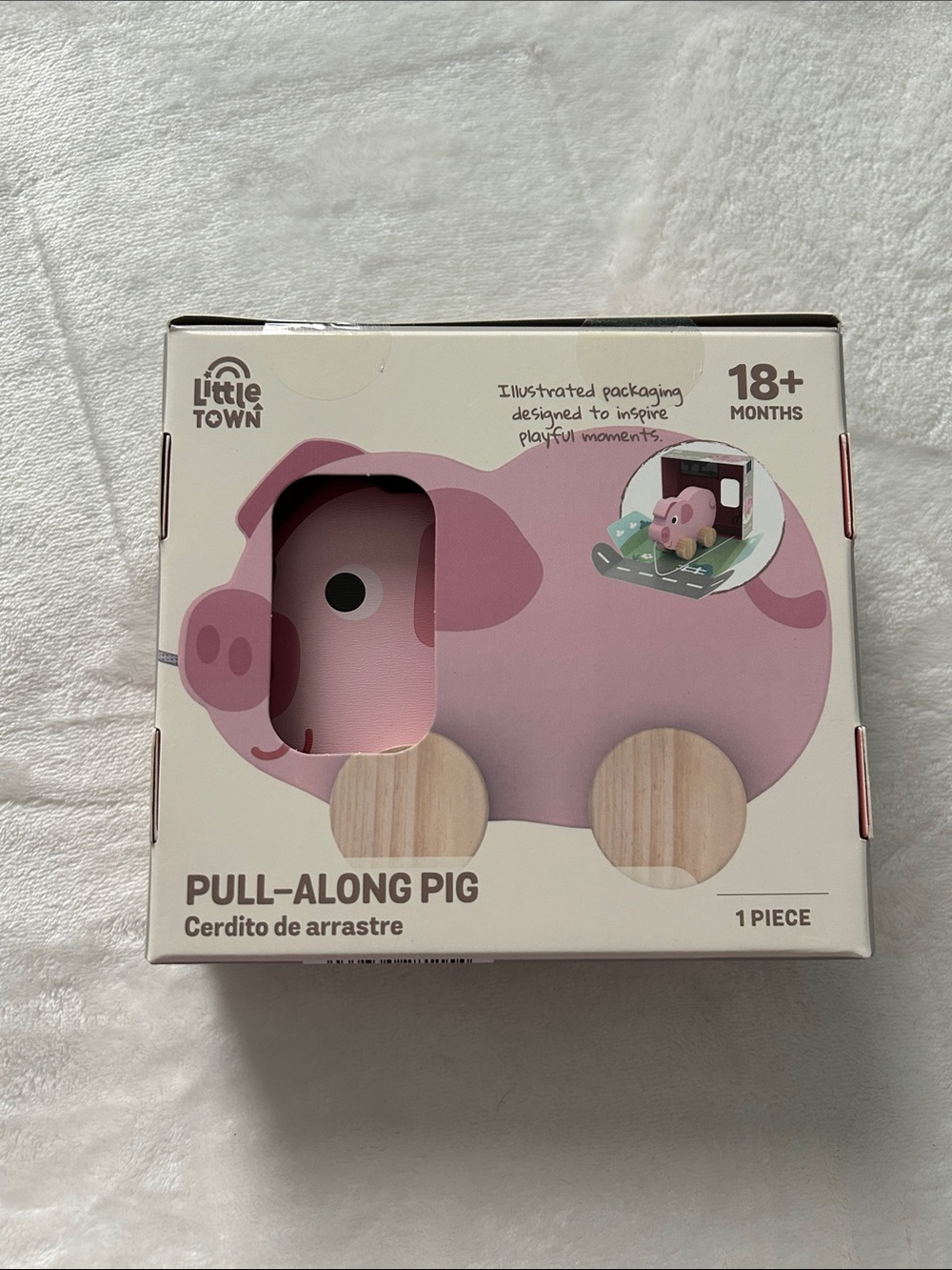 Pink Pull-Along Pig Wooden Toy